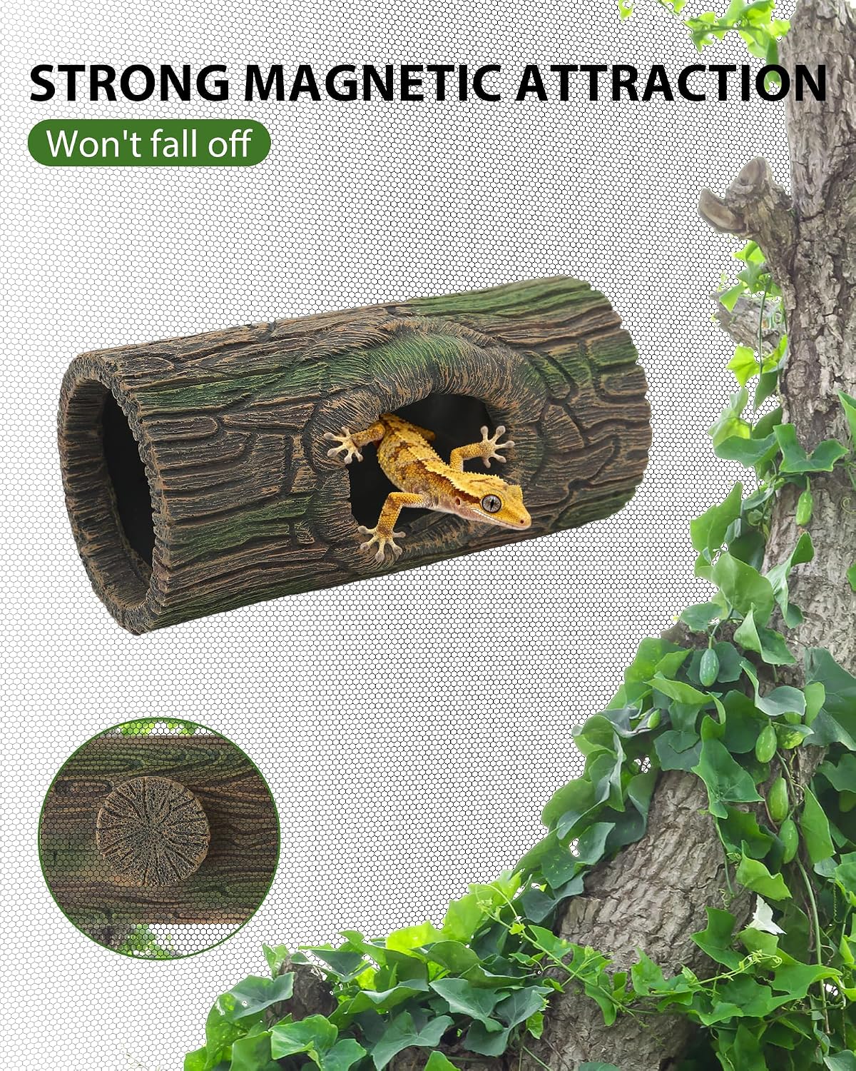 Magnetic Crested Gecko Hideout Resin Hollow Log Cave - GlobalHabitat Supply