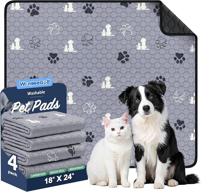 Washable Pee Pads for Dogs, 4 Pack Absorbent Reusable Training Dog Pads Pet by WanpeeGoo