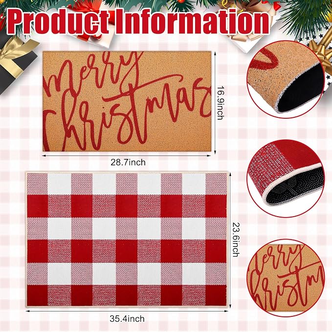 Tinideya 2 Pcs Door Mat Welcome Non Slip Coir Mats Floor Layering Doormats - Image 3