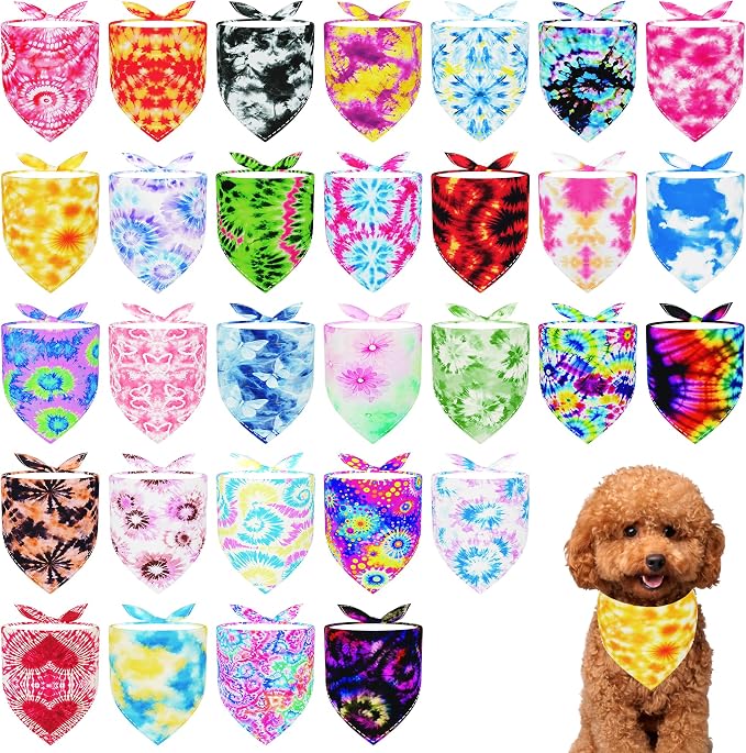 30 Pcs Tie Dye Dog Bandanas for Small Dogs Stitch Dog Bandana Bulk Reversible by Bestwishforyou