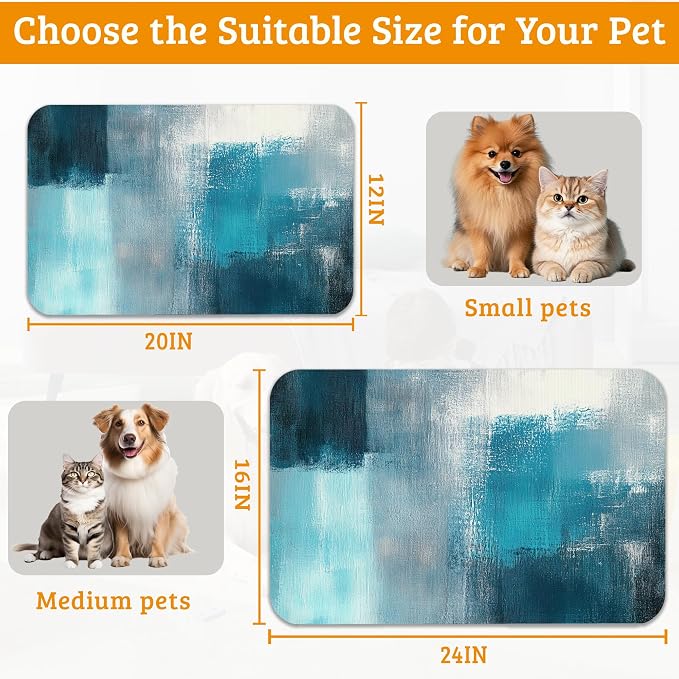Pet Feeding Mat, Art Painting Absorbent Dog Cat Food Mat Grey Blue Dog Mat - Image 6