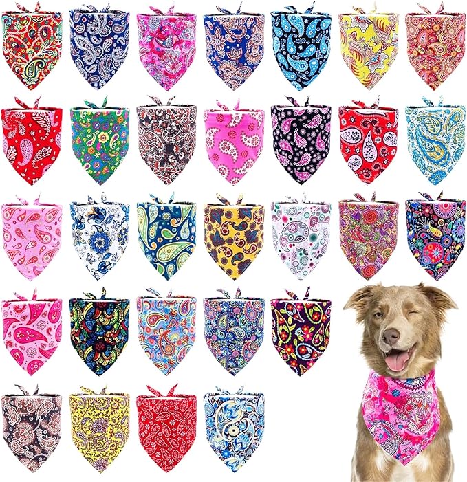 30 Pcs Paisley Dog Bandanas Bulk 33 Inche XL Stitch Dogs Bandanas Polyester by Bestwishforyou