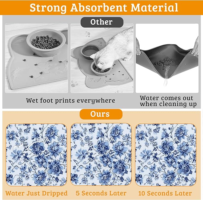 Blue Flower Dog Food Mat, Absorbent Pet Feeding Mat - Image 3
