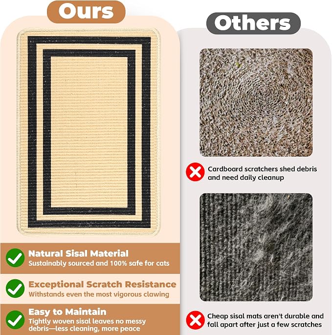 Cat Scratcher Mat, 23.6x15.7 Inch Natural Sisal Cat Scratch Pad, Horizontal Cat - Image 4