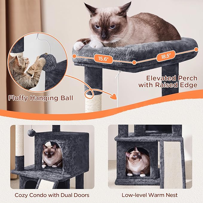 Yaheetech Cat Tree for Indoor Pets, 36in Tower Condo w/Extra Large Perch - Image 4
