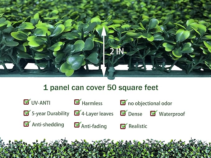 Artificial Boxwood Roll: 60 X 120 in UV-Anti Faux Ivy Boxwood Hedge Leaf Grass - Image 3