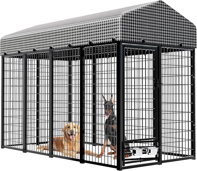 Large Dog Kennel Outside with Roof, Heavy-Duty Indoor Outdoor Dog Run Dog by Kicari
