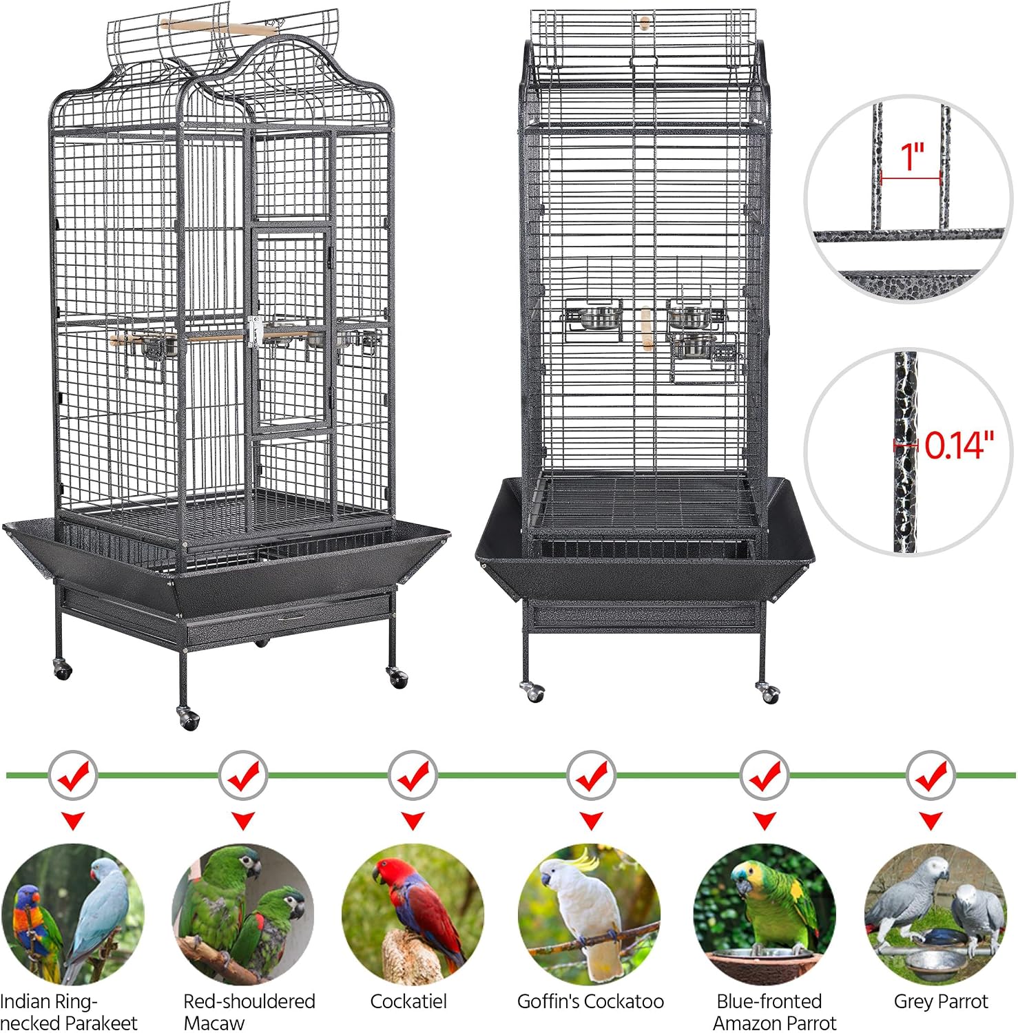 Yaheetech Extra Large Bird Cage 63'' Open Play Top Bird Cage for - GlobalHabitat Supply