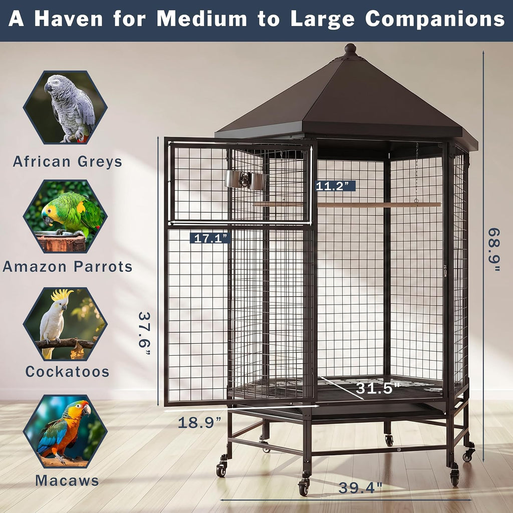 69" Large Bird Cage with Slide-Out Trays, Black - GlobalHabitat Supply