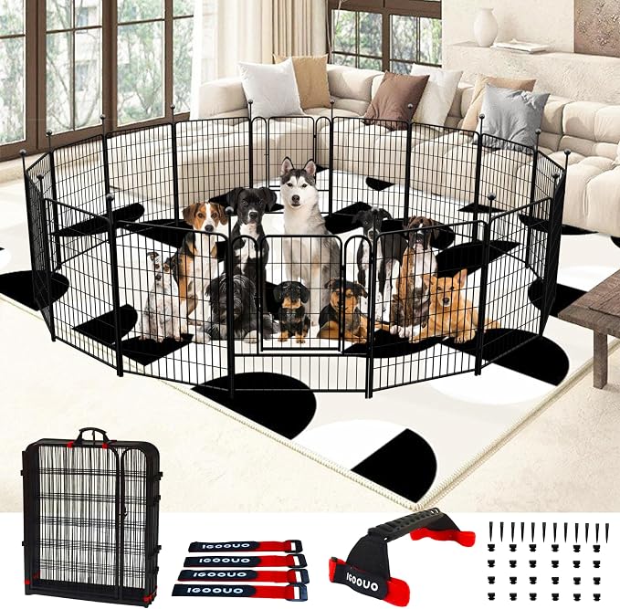 Dog Playpen Outdoor for Medium/Large Dogs 36'' High, Heavy Duty Dog Playpen by IGOOUO