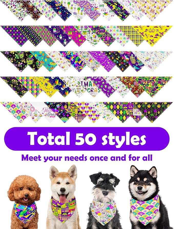 PET SHOW 50 Pack Mardi Gras Dog Bandanas Bulk - Image 5