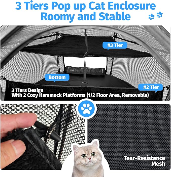 EighteenTek® Catio Outdoor Cat Enclosure 3-Tier Pop up Cat Tent Playpen | - Image 3
