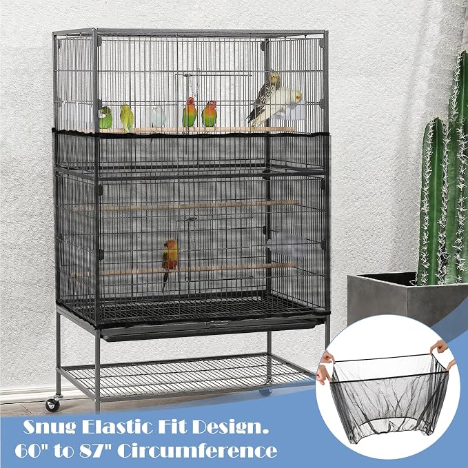 Adjustable Bird Cage Seed Catcher Net Cover Elastic Band Mesh Cover Black - Image 6