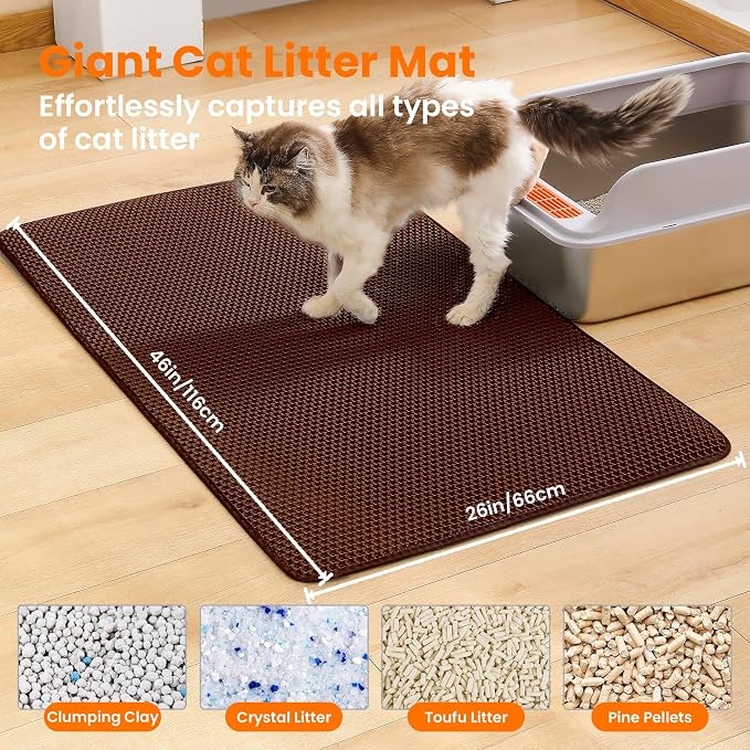 Jumbo Cat Litter Mat, 46x26 Inches Double Layer Honeycomb Litter Trapping Mat - Image 2
