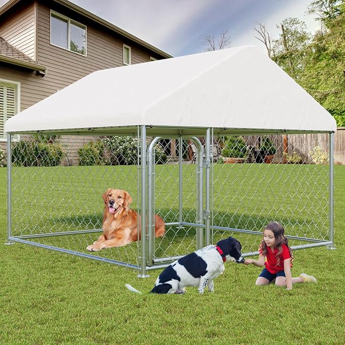 LotFun Large Outdoor Dog Kennel, 6.6 x 6.6 FT Heavy Duty Dog Enclosure by LotFun