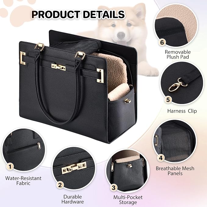 Dog Purse Carrier for Small Dogs, Stylish Foldable Pet Carrier Purse Tote Bag - Image 4