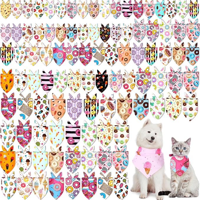 100 Pcs Dog Bandanas Bulk Hawaiian Dog Bandanas Summer 3 Sizes Washable by Huhumy