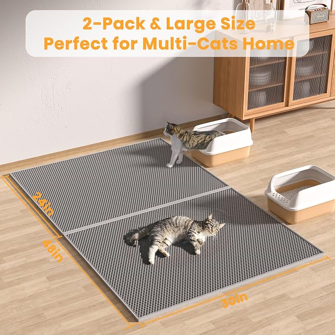 Pieviev 2 Packs Cat Litter Mat Double Layer Waterproof Urine Proof Trapping Mat - Image 6