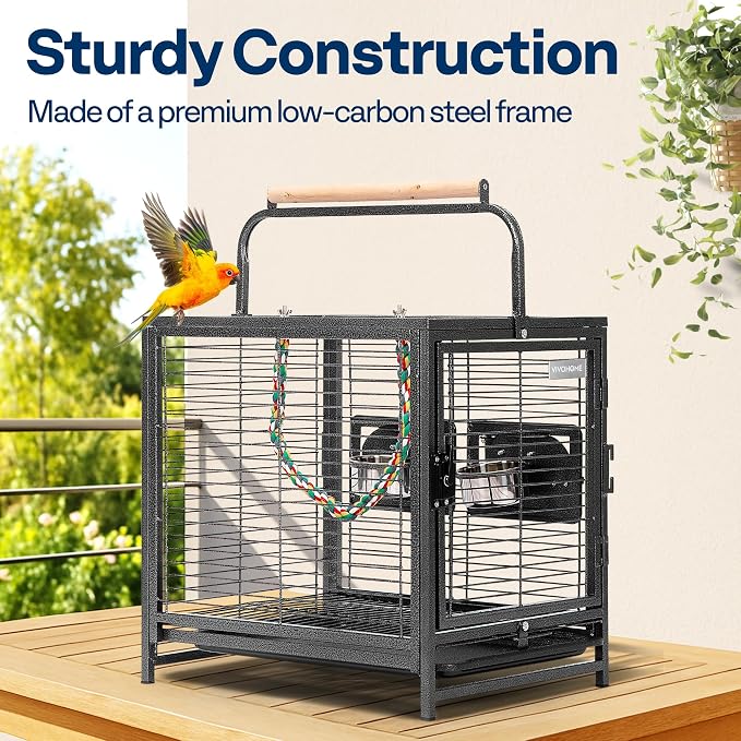 VIVOHOME 19 Inch Wrought Iron Bird Travel Carrier Cage - Image 3