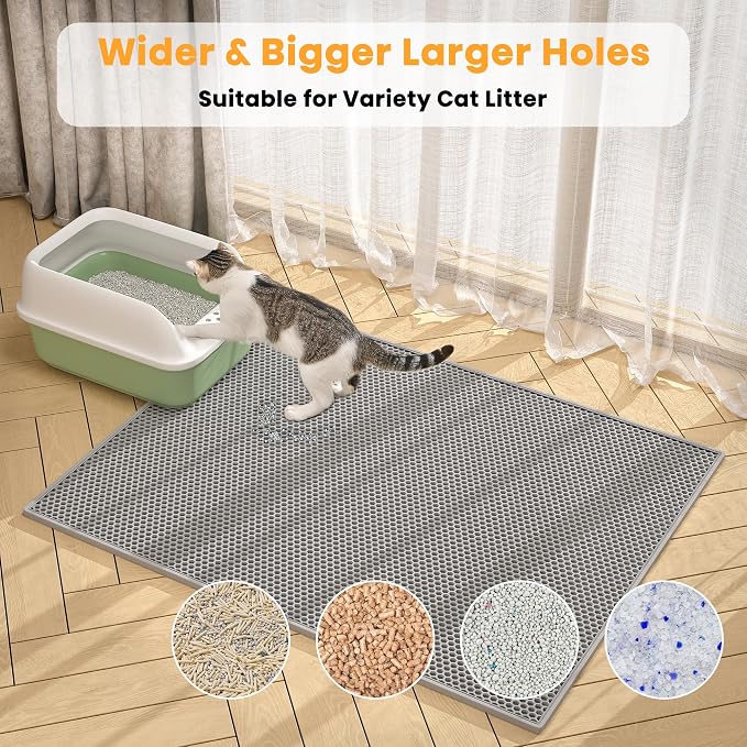 Pieviev 2 Packs Cat Litter Mat Double Layer Waterproof Urine Proof Trapping Mat - Image 3