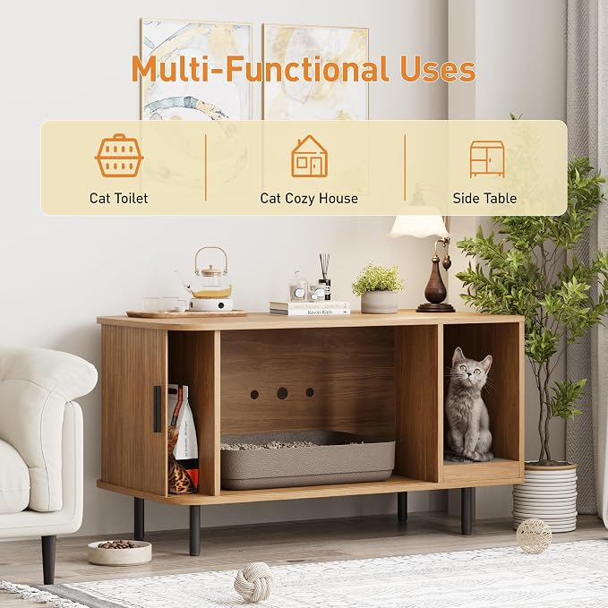 Cat Litter Box Enclosure with Cat Scratch Pad, Sliding Door, 37.4" Litter Box - Image 6
