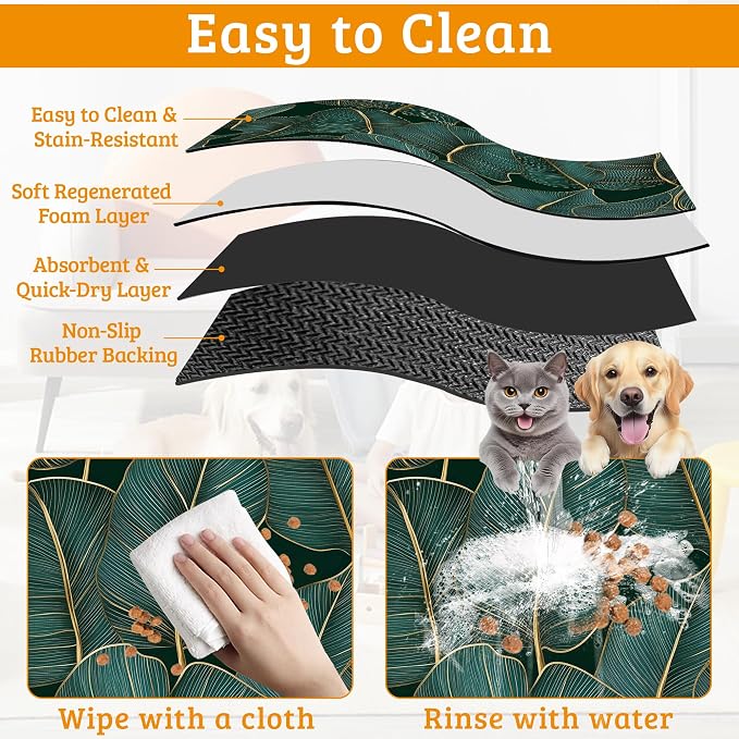 Tropical Palm Feeding Mat, Non-Slip Rubber Backing Mat, Cat Dog Accessories - Image 5