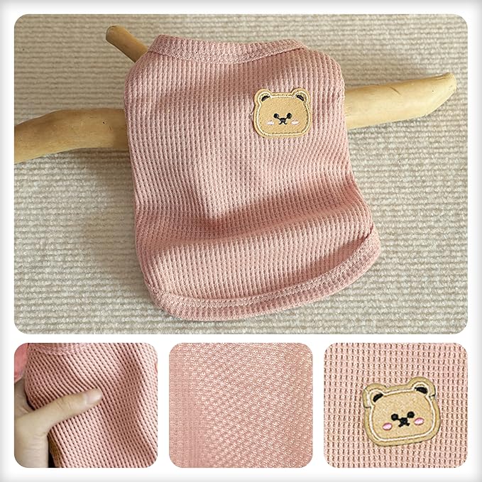 Waffle Knit Cat & Dog T Shirt for Small Dogs, Stretchable Puppy Shirt for - Image 2