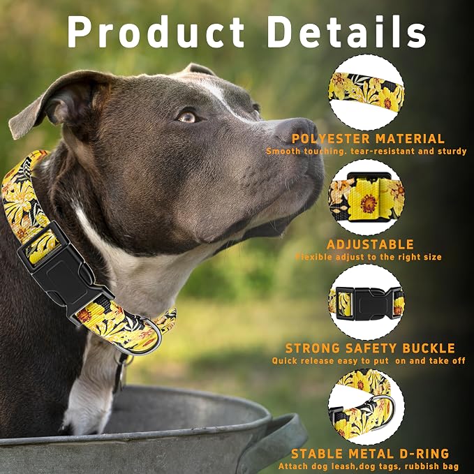 Dog Collar for Boys & Girls, Adjustable Soft Floral Pattern Pet Collar - Image 2