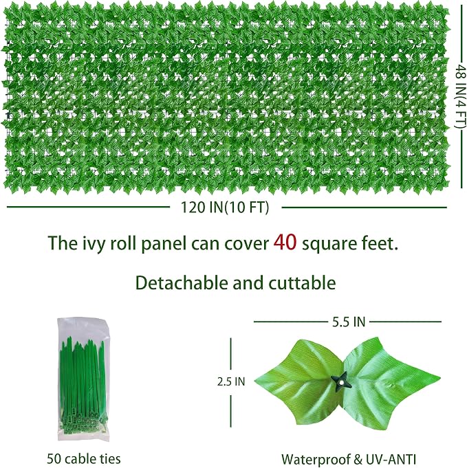 Artificial Ivy Privacy Fence Wall Screen: 48X120 in UV-Anti Faux Greenery - Image 2