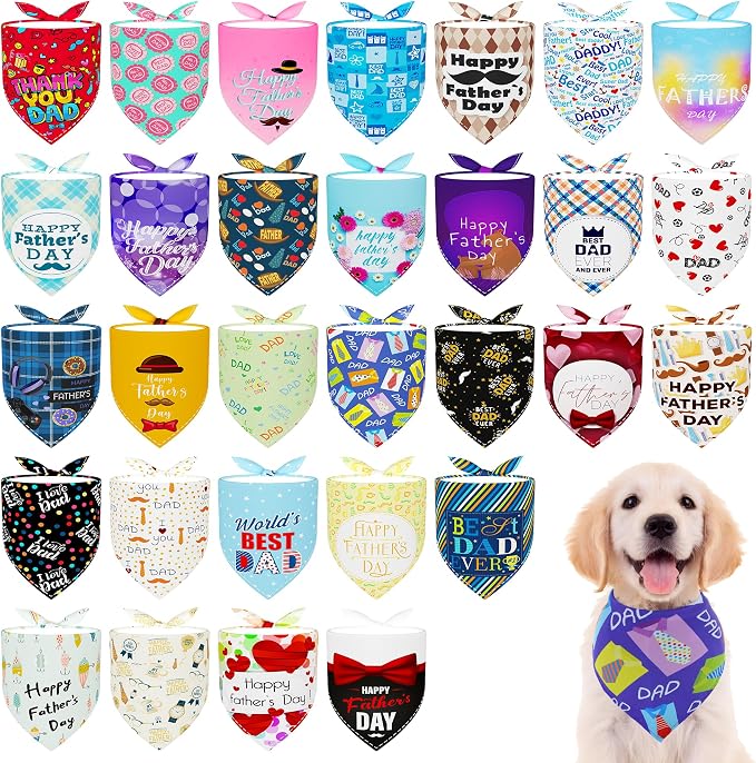 30 Pcs Fathers Day Small Dog Bandanas Bulk 25 Inch Love Dad Dog Bandanas by Bestwishforyou