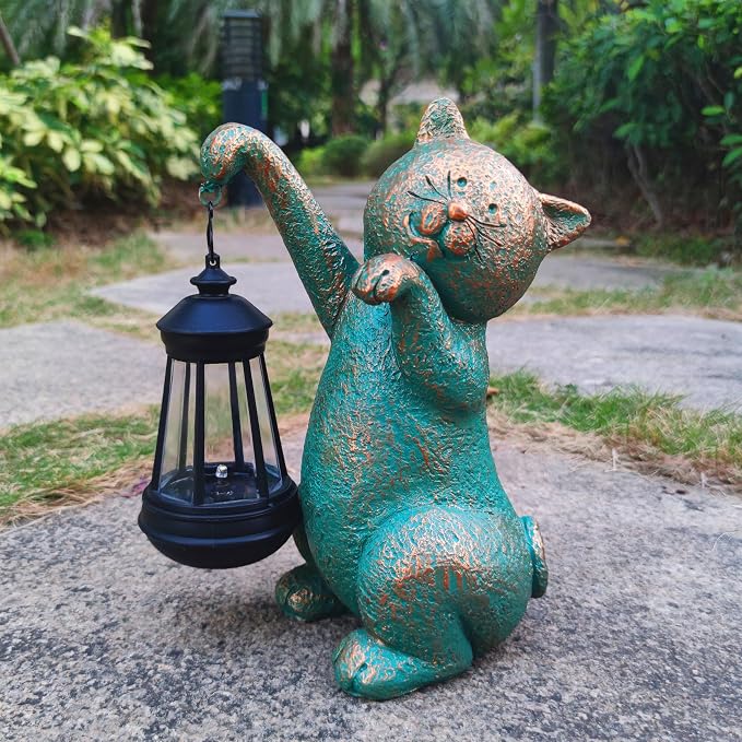 JOYBEE Garden Statues Cat with Solar Lantern Outdoor Decor-Cat Solar Figurines - Image 6