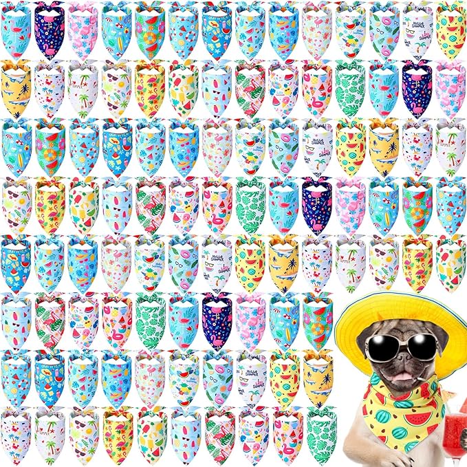 Sweetude 100 Pieces Hawaiian Dog Bandanas Bulk, Summer Bandanas by Sweetude