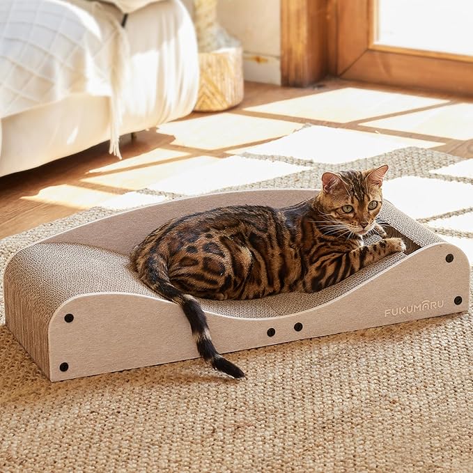 FUKUMARU Cardboard Cat Scratcher Bed, Extra Long 29.1 Inch Cat Scratch Bed by FUKUMARU