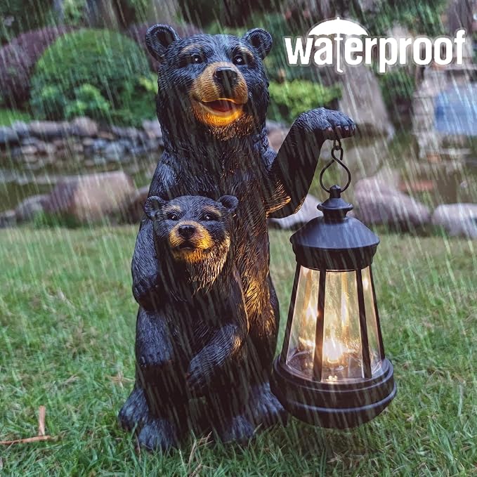Black Bear Solar Lantern Garden Statues，Loving Bear Figurine Lights - Image 6