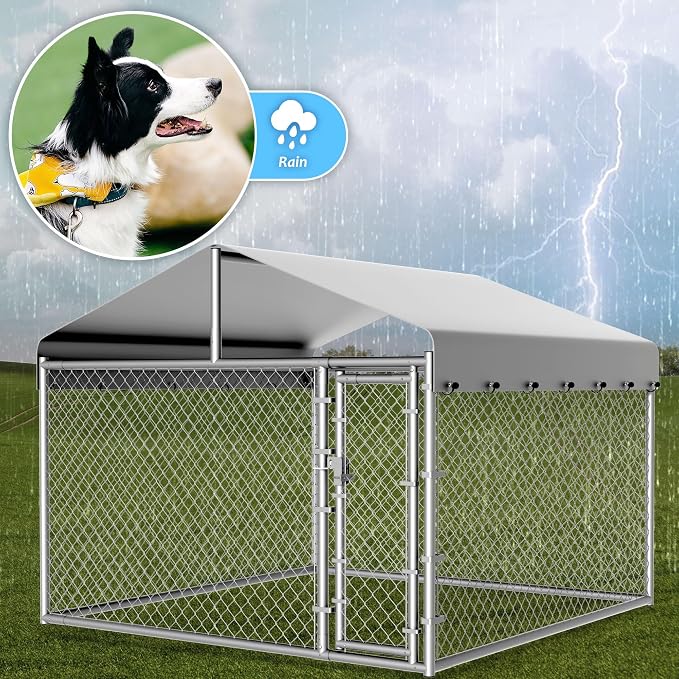 Dog Kennel Outside with Roof, Large Dog Run Enclosure, Outdoor Heavy Duty Pens - Image 7