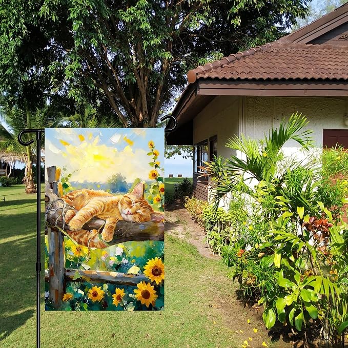 Spring Summer Garden Flag 12x18 inches Double Sided Sleeping Orange Tabby Cat - Image 7