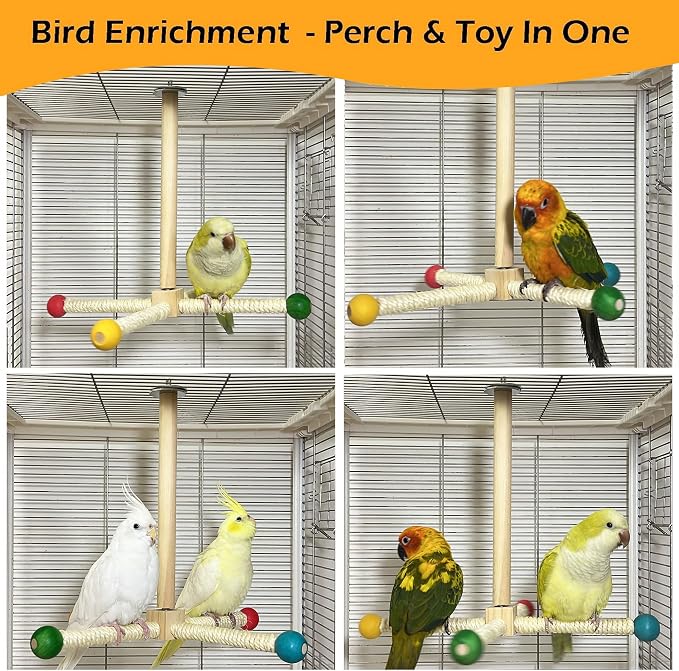 Large Bird Stand Perch Toy for Cage, Interactive Spinning Toys, Wooden Exercise - Image 6