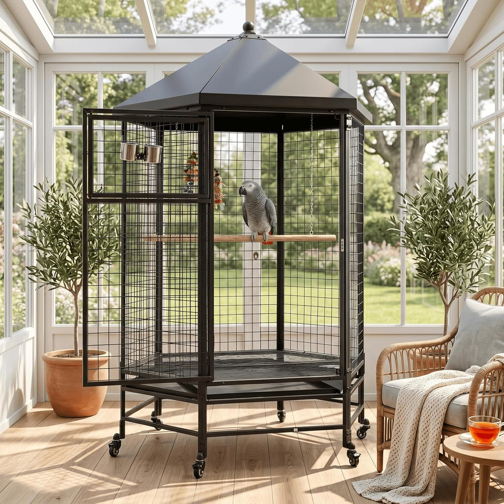 69" Large Bird Cage with Slide-Out Trays, Black - GlobalHabitat Supply