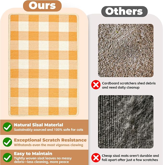 Cat Scratcher Mat, 23.6x15.7 Inch Natural Sisal Cat Scratch Pad, Horizontal Cat - Image 4