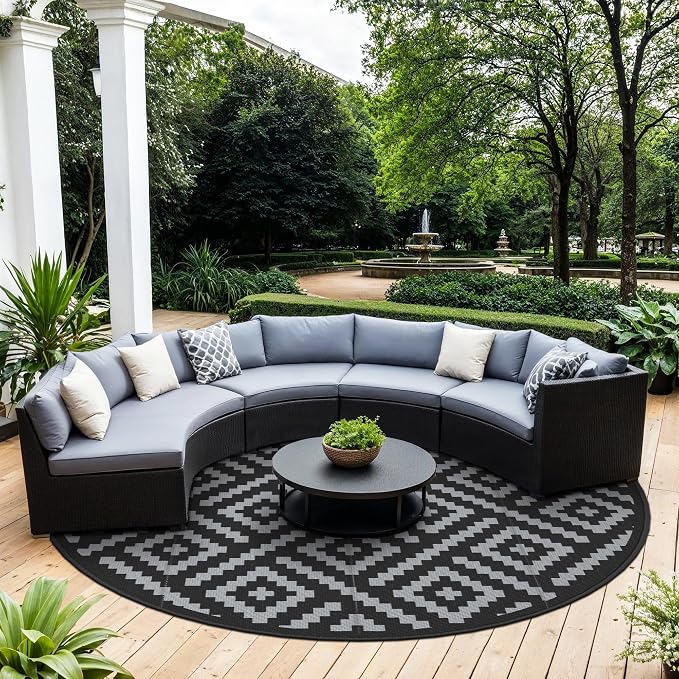 GENIMO 10' Round Outdoor Rug for Patios Clearance, Reversible Plastic Straw Rugs - Image 3