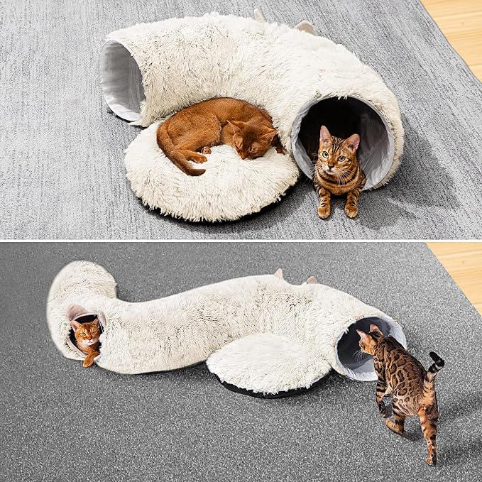 Cat Tunnel with Cat Bed for Indoor Cats, Soft Plush Peekaboo Cat Cave Donut - Image 3
