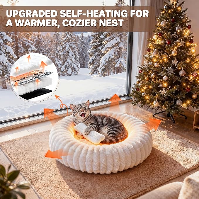 Self Warming Cat Bed, Donut Pet Bed - Image 4