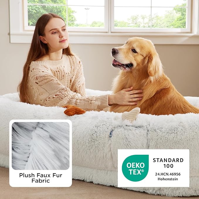 Bedsure Calming Human Dog Bed, Fluffy Faux Fur Orthopedic Pet Bean Bed - Image 5