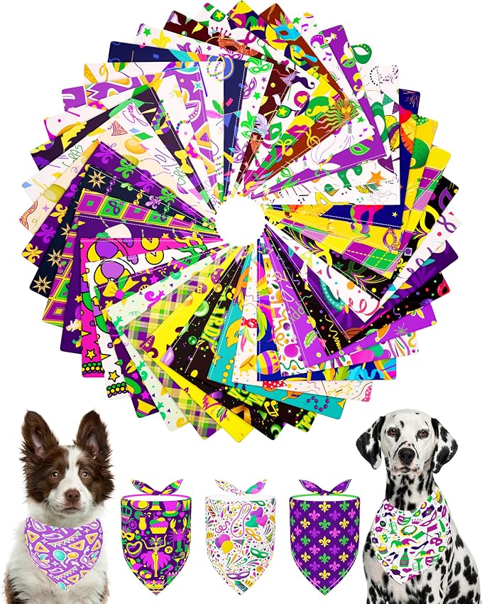 PET SHOW 50 Pack Mardi Gras Dog Bandanas Bulk by PETSHOW