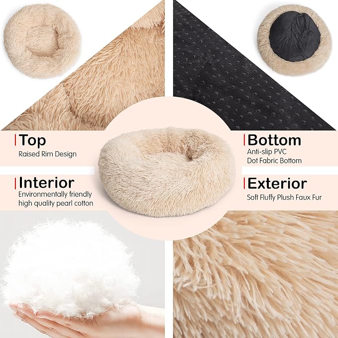 Calming Dog Bed for Medium Dogs Washable Donut 30 inches Anti-Slip Pet Bed - Image 5