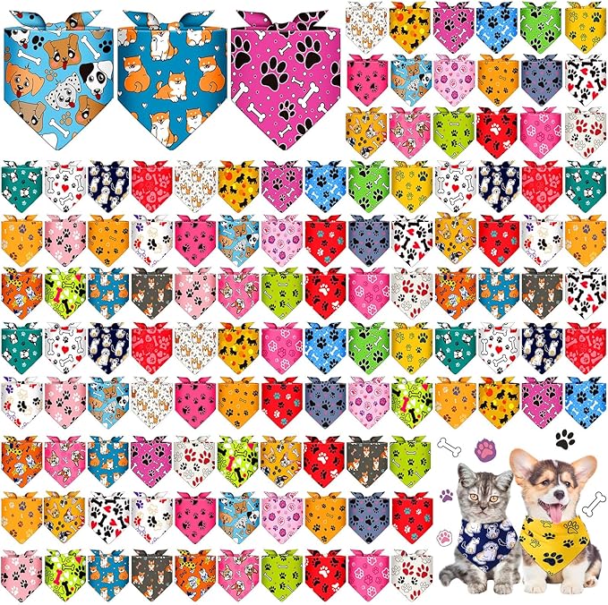 Sanwuta 120 Pcs Bandanas for Dogs Bulk Dog Bone and Paw Print Pattern Triangle by Sanwuta