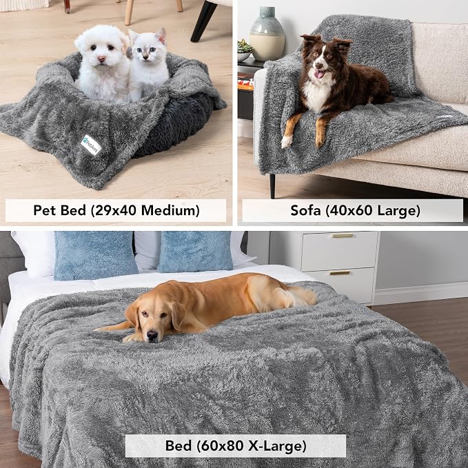 PetAmi Dog Blanket for Large Dogs Grey, Fluffy Soft Sherpa Fleece for Puppy - Image 5
