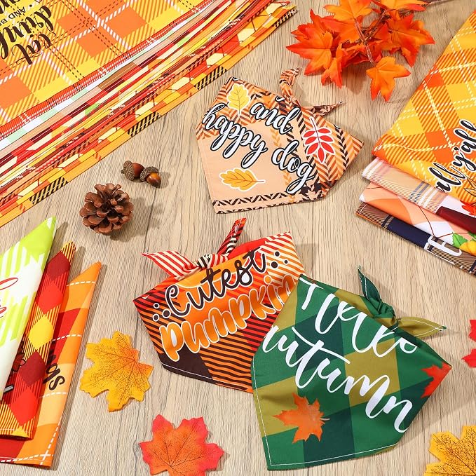 Sweetude 100 Pcs Fall Dog Bandanas Bulk Plaid Bandanas - Image 2