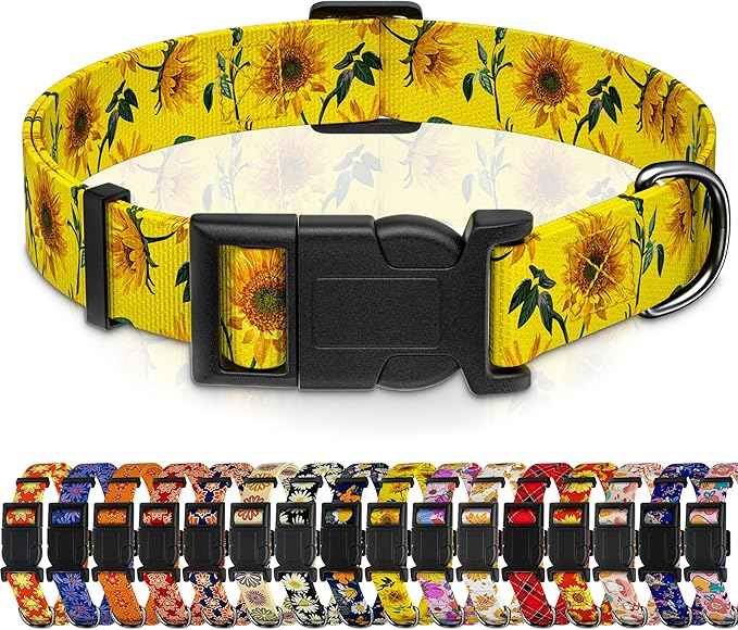 Dog Collar, Floral Boys Girls Puppy Collar, Adjustable Soft Pet Collar