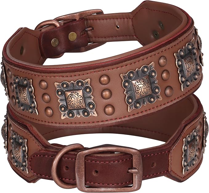 PET ARTIST Upgrade Padded Leather Dog Collar, 2 inch Wide Genuine Leather Dog by PETARTIST